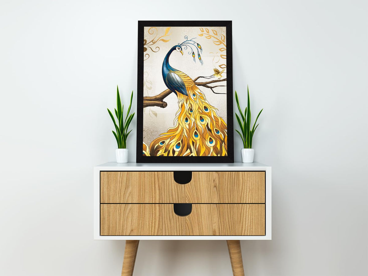 Peacock Painting For Wall Vastu with Frame for Home Decoration, Painting for Living Room, 12.0 X 18.0 inches, Set Of 1