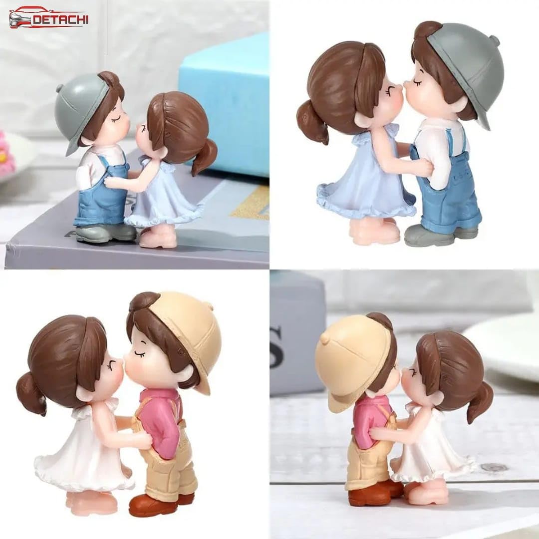 Car Dashboard Couple Showpiece Figurine Toys Gift with 4 Resin Adhesive Stickers for Car Lovers, Adorable Accessories for Interior Car Decoration