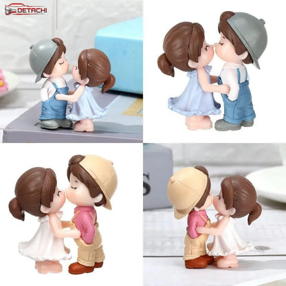 Car Dashboard Couple Showpiece Figurine Toys Gift with 4 Resin Adhesive Stickers for Car Lovers, Adorable Accessories for Interior Car Decoration