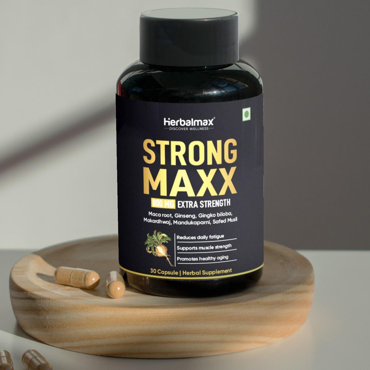 Herbal Max Strong Maxx Maca Root Capsules – 800 mg | 30 Vegetarian Capsules | Natural Energy & Vitality Booster | Ayurvedic Supplement for Men & Women
