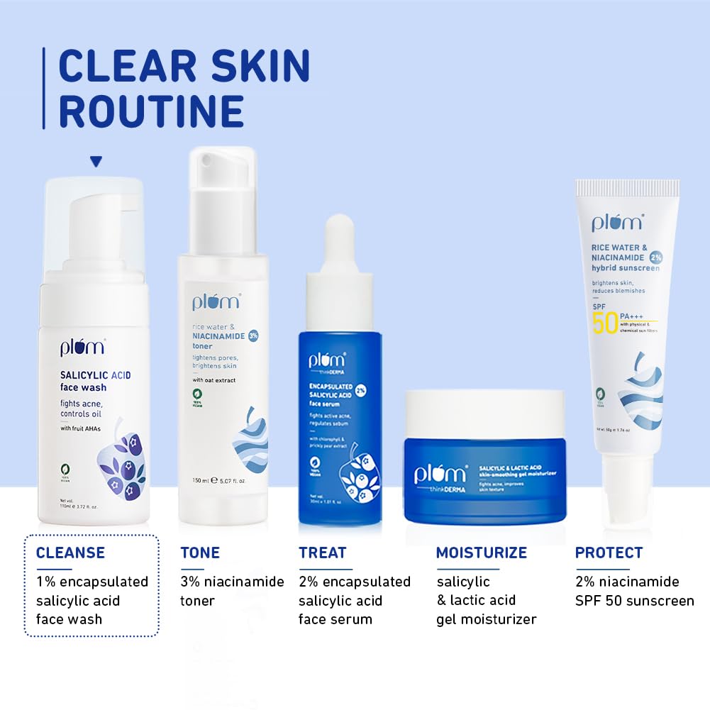 Plum 1% Encapsulated Salicylic Acid Foaming Face Wash | Fights Active Acne, controls oil & deep cleanses pores | with Glycolic Acid & Fruit AHAs | All Skin Types | Face Cleanser for Women & Men | 110ml