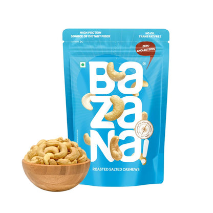 Bazana Premium Roasted Salted Cashews/Kaju, 170g | Perfectly Roasted Savory Nuts | Crunchy, Protein-Rich Healthy Snacks