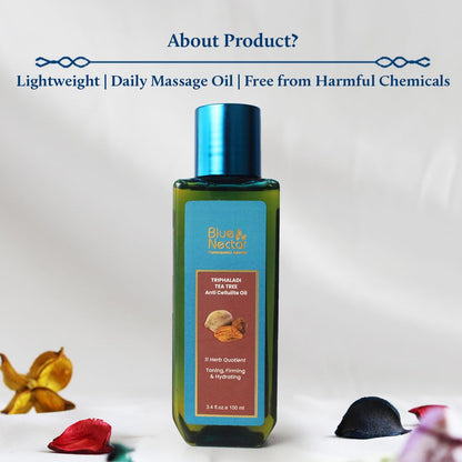 Blue Nectar Anti Cellulite Body Massage Oil with Ginger, Triphala & Tea Tree Essential Oil | Plant Based Body Oil for Women & Men for Skin Hydration (11 Herbs, 200ml)