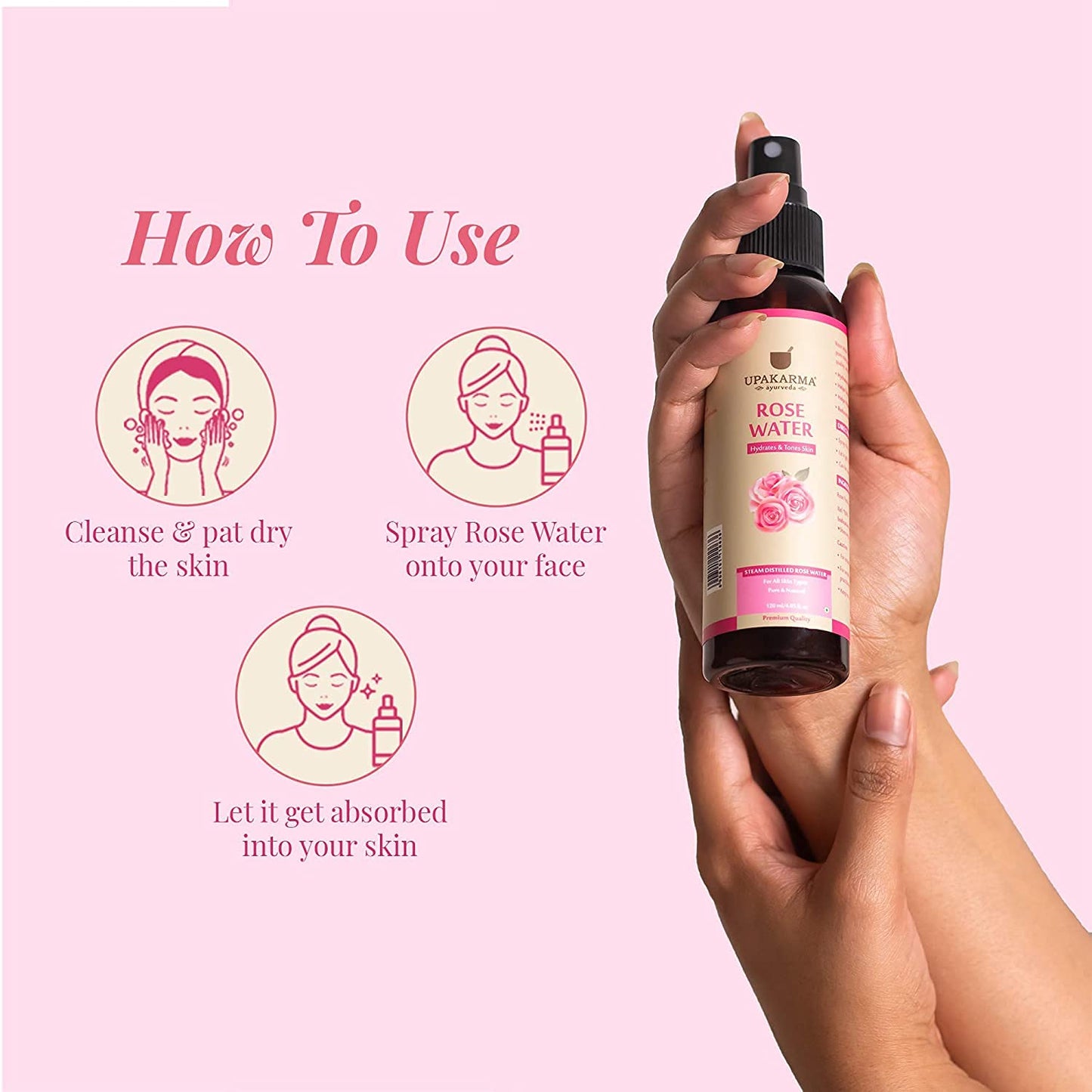 UPAKARMA Rose Water | Pure Steam Distilled Gulab Jal | 120ml