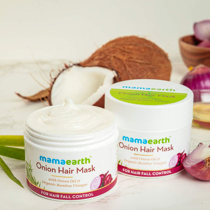 Mamaearth Onion Hair Mask - 200 g | With Onion Oil and Organic Bamboo Vinegar | For Hair Fall Control | Reduces Hair Fall | Repairs Damaged Hair
