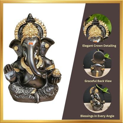 Gold Art India's Ganesha Idol (3.5") - Electroplated Magnet-Color with Golden Jewelry - Perfect for Home or Car Dashboard, Resin, Idol