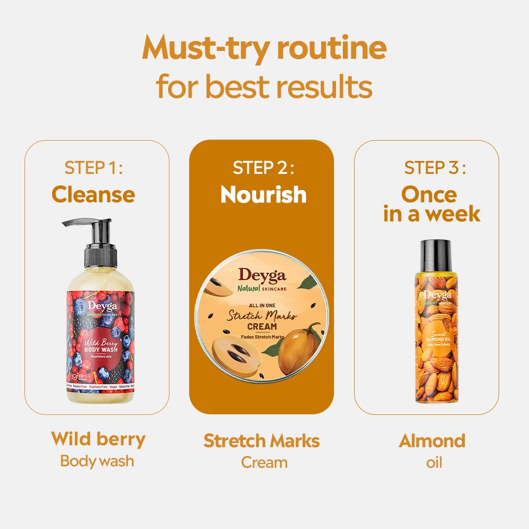 Deyga Stretch Marks Cream | Reduces Appearance of Stretch Marks | Hydrating & Nourishing | For Pregnancy, Weight Fluctuations, & Growth Spurts | 100% Natural | 100g