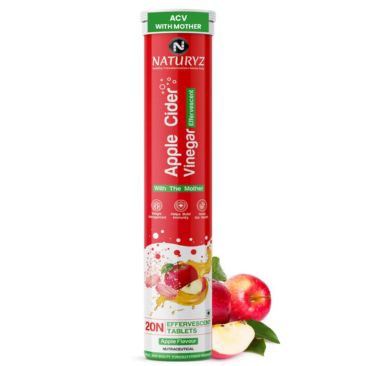 Naturyz Apple Cider Vinegar packaging with red label and apple graphics on a white background