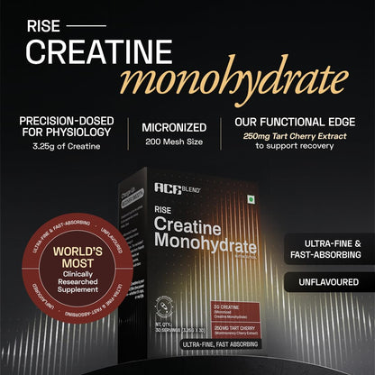 Ace Blend Micronised Creatine Powder 30 Servings | For Strength, Endurance And Recovery | Creatine Monohydrate | Big Muscle Protein Support | Tart Cherry Extract | 97.5 g