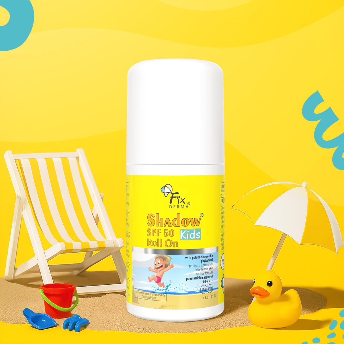 Fixderma Shadow SPF 50 Kids Roll On Sunscreen PA+++ | With Golden Seaweed & Phytosterol | Broad Spectrum UVA & UVB Protection | Sunscreen for Kids | All Skin Type | 30gm