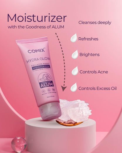 Commix Hydra Glow Moisturizer | Lightweight Collagen Boost Cream for Glowing & Hydrated Skin | Non-Sticky, Refreshing Daily Moisturizer | Strengthens & Plumps Skin | Suitable For All Skin Types | 50gm