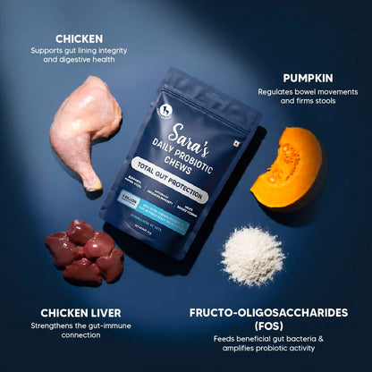 Sara’s Daily Probiotic Chews for Dogs – 70g | Gut & Digestive Health Treats | Supports Digestion, Immunity & Overall Wellness | All Breeds, Puppies & Adults