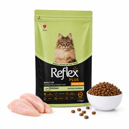 Reflex Plus Sterilized Adult Dry Cat Food with Chicken, Complete & Balanced Nutrition for Sterilized Cats, Supports Weight Management, Digestion, Healthy Skin & Coat (400g)