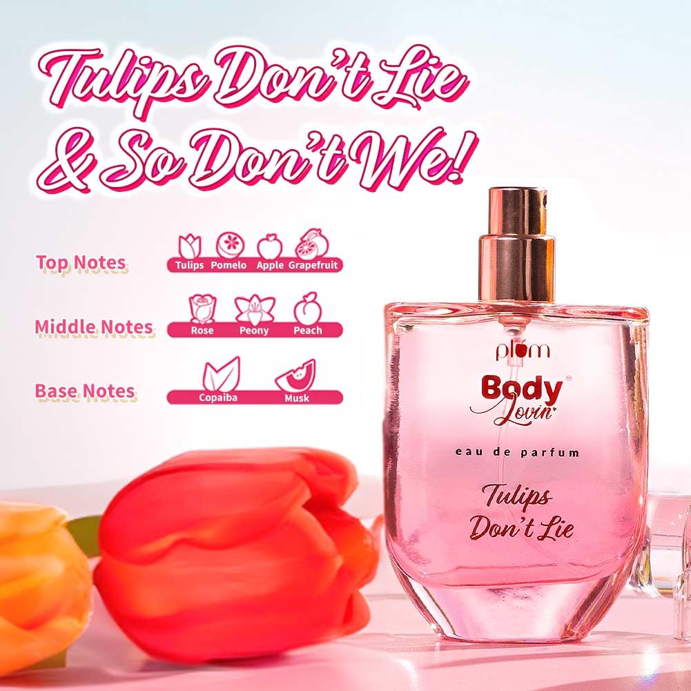 Plum BodyLovin' Tulip Don't Lie Eau De Parfum | Long-Lasting Fresh Floral Fragrance | Luxury Perfume for Women | Tulip, Rose, Pomelo & Musk Notes | Purse-Friendly | 50ml
