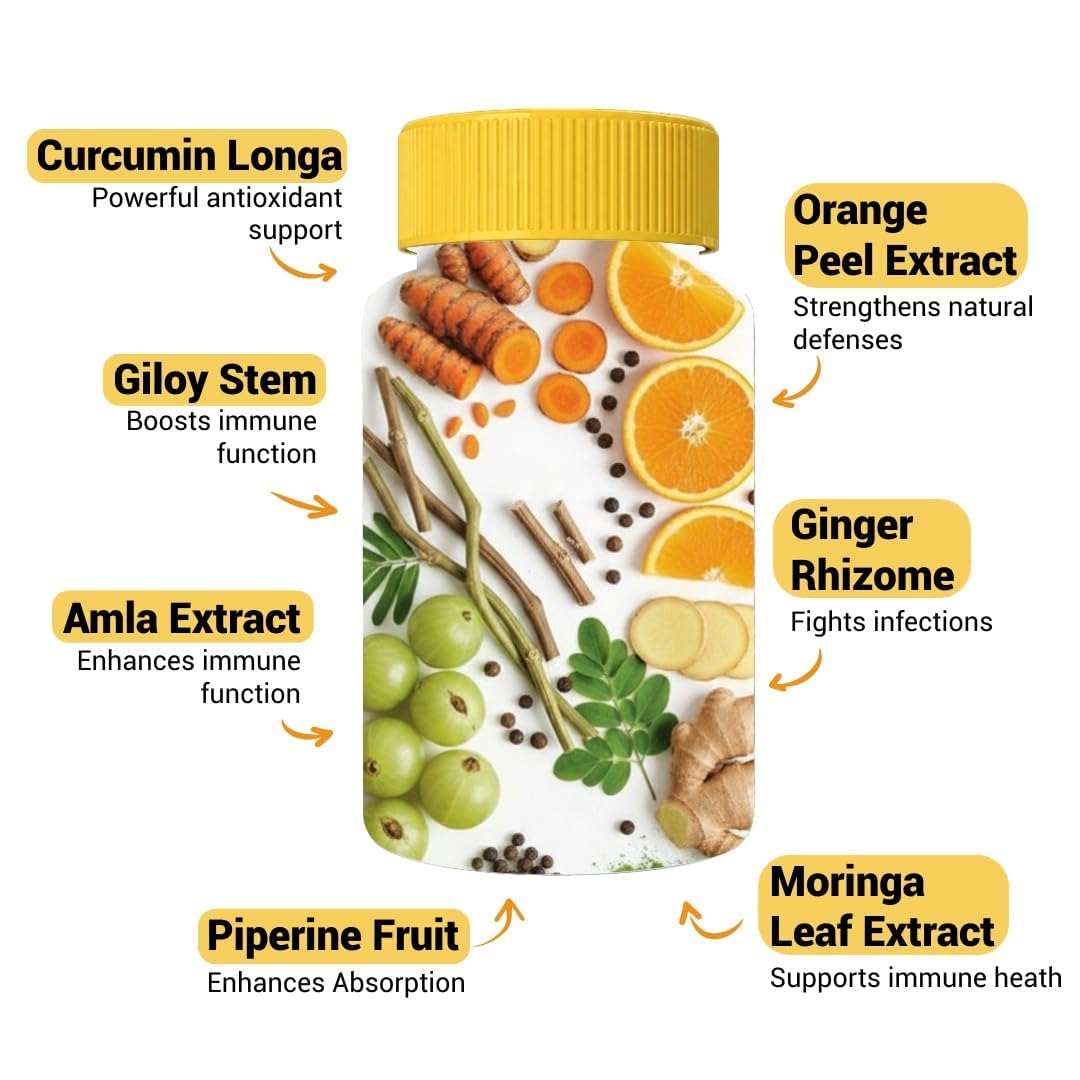 NutraStore Immunity Booster for Men & Women | Curcumin, Natural Vitamin C, Piperine | 60 Capsules | All Natural Ingredients