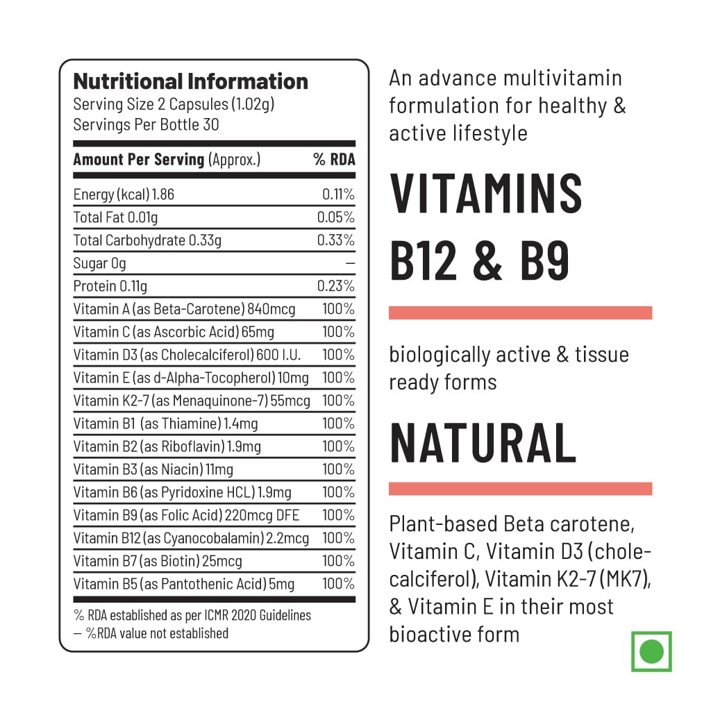 Zephivo  Unived Wholefood Multivitamin for Women | Vegan Plant-Based Multivitamins A, B-Complex, C, D3, E, & K2-7| Natural, Wholefood Plant Based, & Vegan | 60 Capsules
