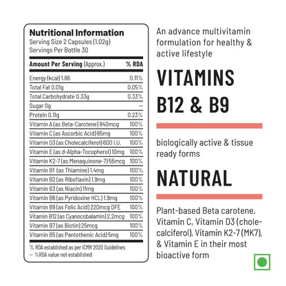 Zephivo  Unived Wholefood Multivitamin for Women | Vegan Plant-Based Multivitamins A, B-Complex, C, D3, E, & K2-7| Natural, Wholefood Plant Based, & Vegan | 60 Capsules
