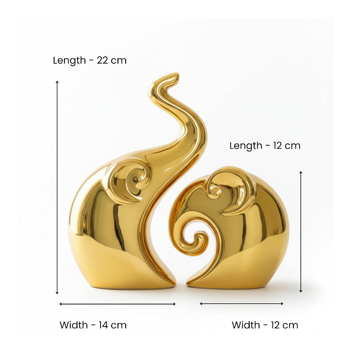 Home Decor Elephant Set | Ceramic Figurines - (Set of 2 Piece, Golden)