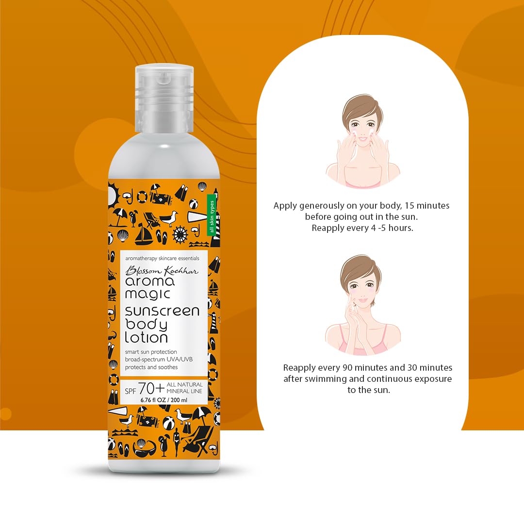 Aroma Magic Sunscreen SPF 70+ Body & Face Lotion Offers broad-spectrum UVA/UVB protection & relieves sunburns | with Zinc Oxide & Pro-Vitamin B5 (All skin types) 200ml