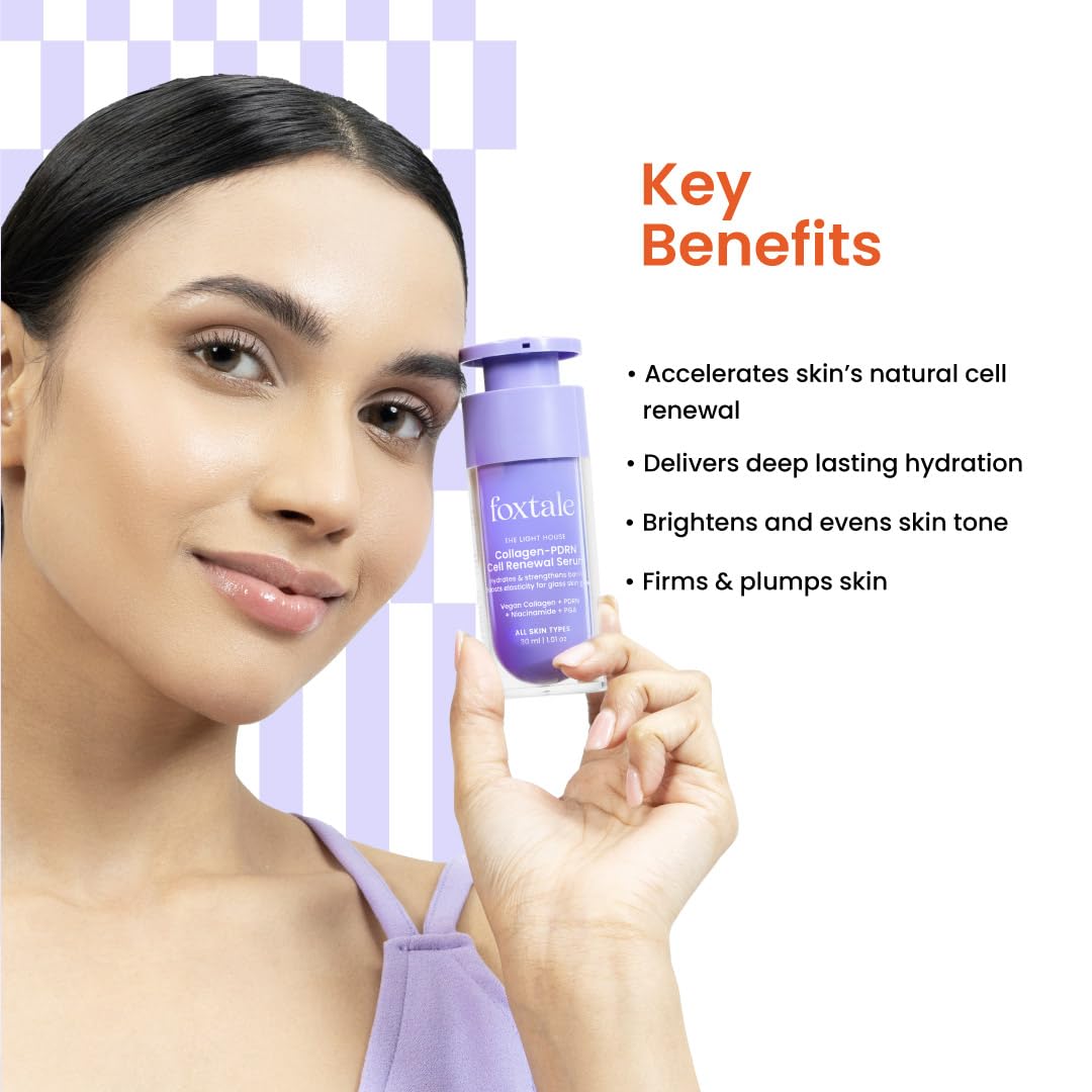 Foxtale Collagen-PDRN Cell Renewal Serum | Collagen + PDRN + Niacinamide + Polyglutamic Acid | Boosts Cell Renewal, Firms & Plumps Skin, Deeply Hydrates & Strengthens Barrier for Smooth, Glass-Skin Glow | For All Skin Types | 30 ml