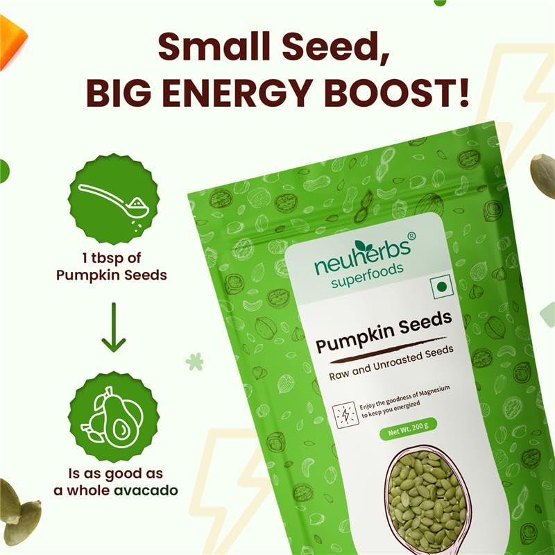 Neuherbs Raw & Unroasted Pumpkin Seeds 200 gm - Kaddu Ke Beej | Rich in Fiber & Magnesium | Support Heart & Hair Health | Boost Energy | Naturally Gluten Free