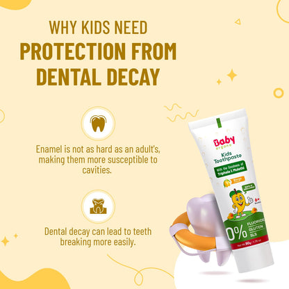 BabyOrgano Ayurvedic Kids Toothpaste for 6+ Months | Mango Flavour | Babool, Mulethi, Triphala & Khadir | Strengthens Gums & Cavity Prevention | Fluoride & SLS Free | FDCA Approved | 50g (Pack of 1)