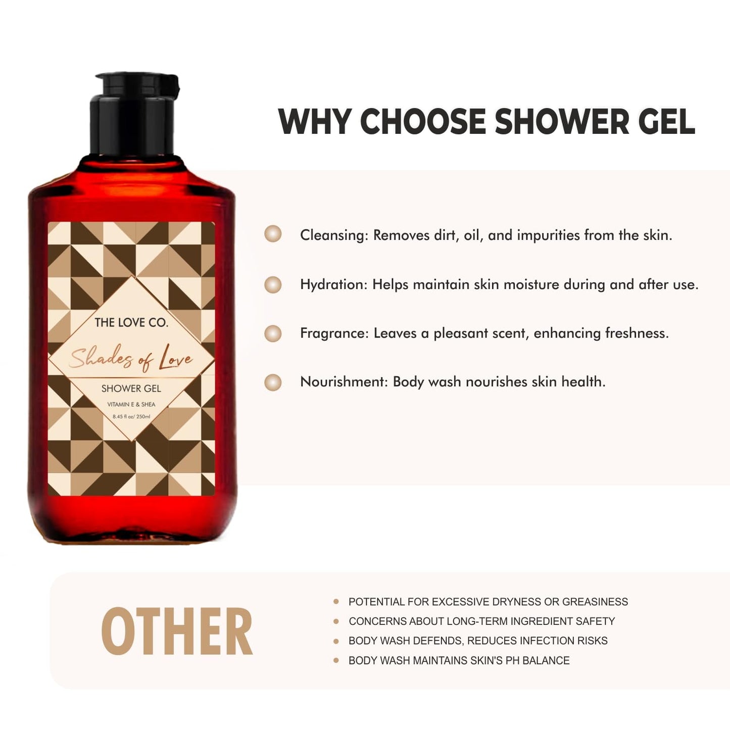 The Love Co. Shades of Love Shower Gel 250ml - Luxurious Bathing with Natural Oil - Soothes and Nourishes Your Skin