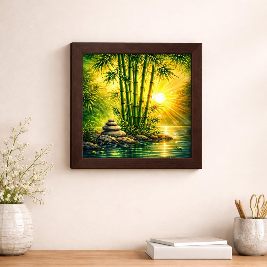 Bamboo Forest Vastu Calm Zen Nature Harmony Green Serenity Tranquil Framed Poster Artwork Decor Painting