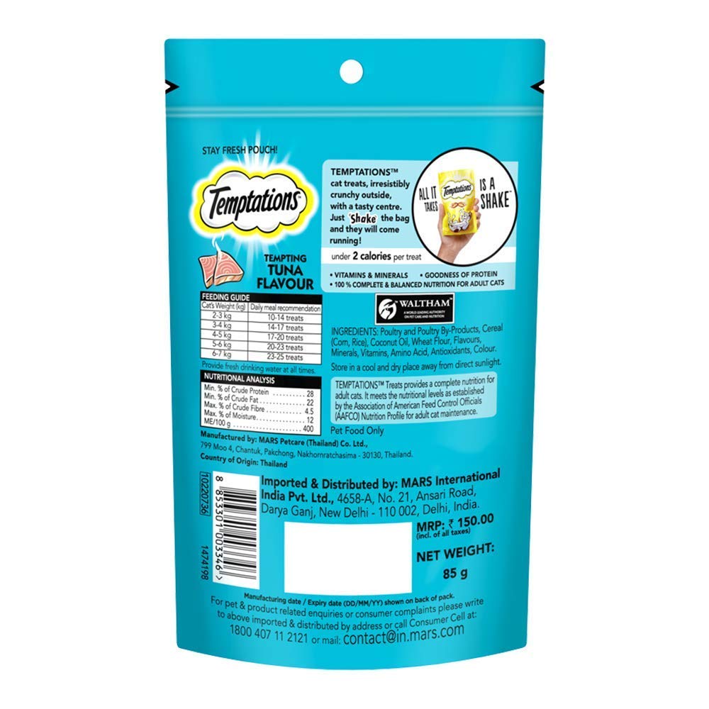 Temptations Cat Treat Tempting Tuna Flavour, 85G - All Life Stages, Dry