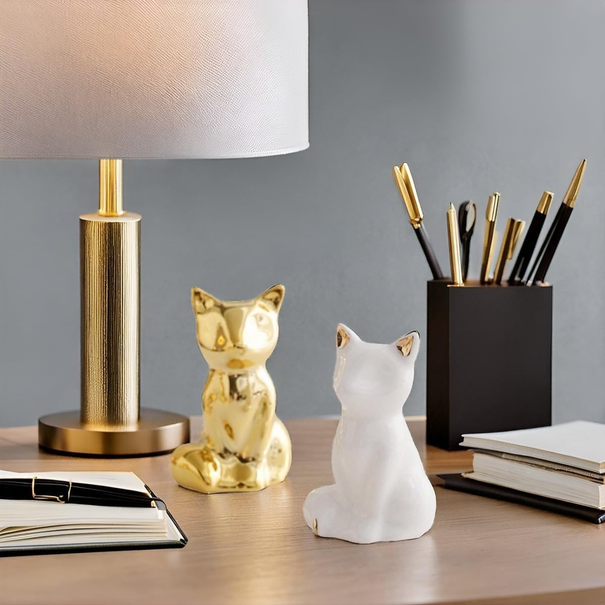 Street27® Home Decor Elephant Statues,1 Pair, Small Decorative Accents for Shelves, Livingroom and Bedroom, Gold and White (2pcs Cute Fox)