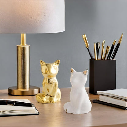 Street27® Home Decor Elephant Statues,1 Pair, Small Decorative Accents for Shelves, Livingroom and Bedroom, Gold and White (2pcs Cute Fox)