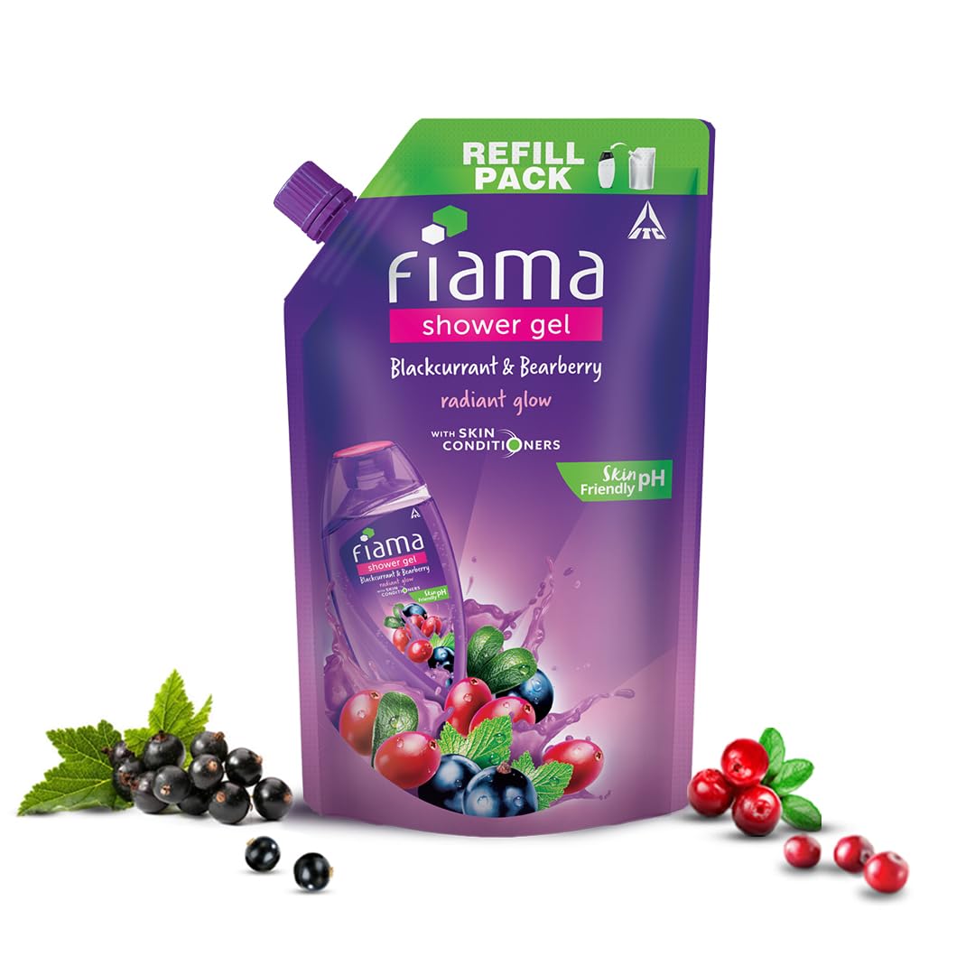 Fiama Blackcurrant & Bearberry Shower Gel 700ml, Bodywash Refill Value Pouch for Women & Men, With Skin Conditioners for Radiant Glow