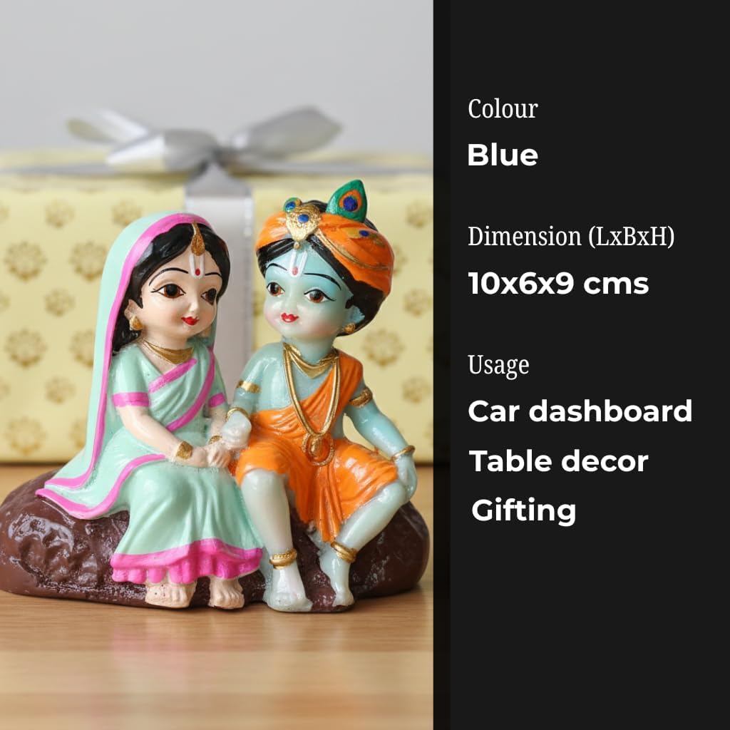 Radha Krishna Resin Idol, Blue, 10 × 6 × 9 cm