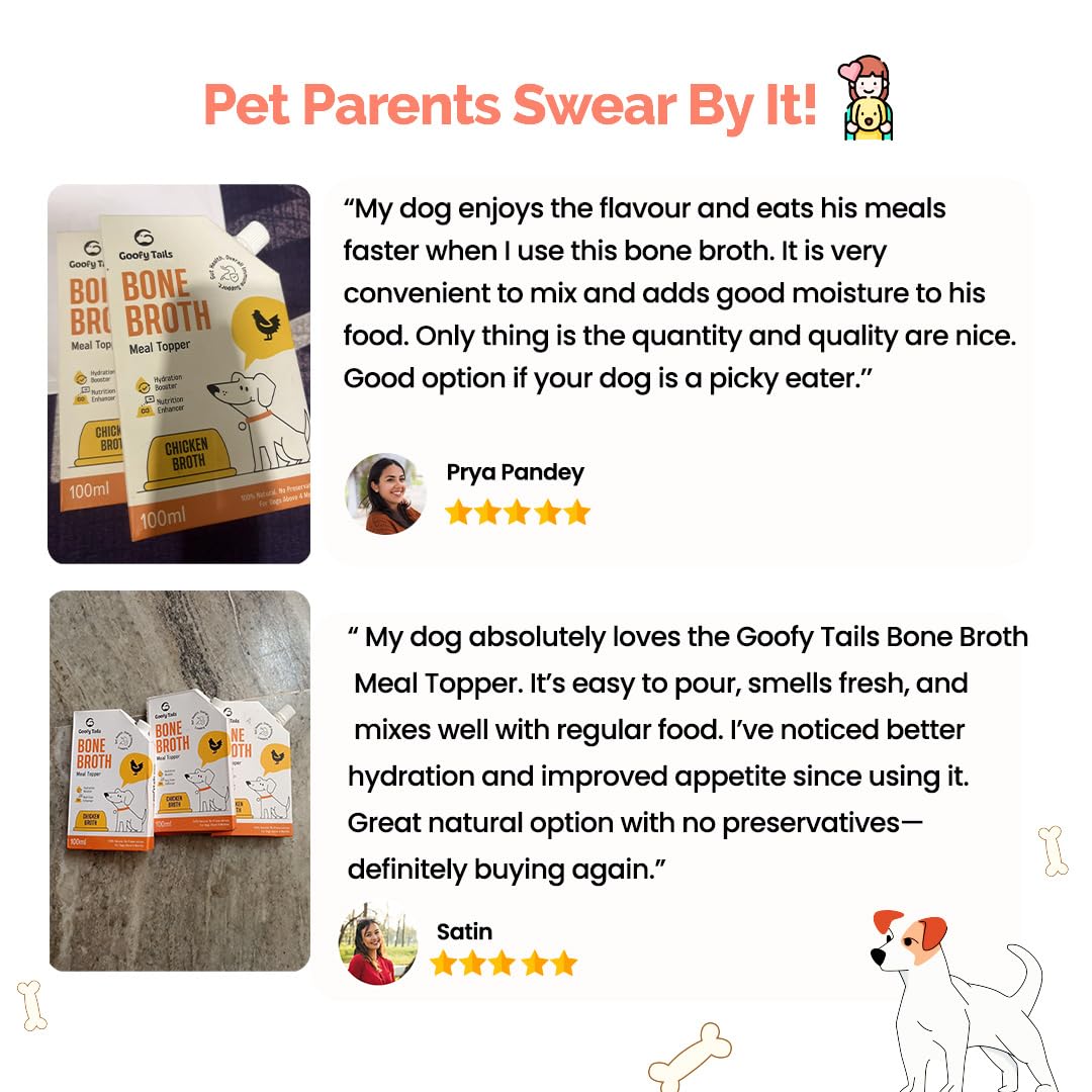 Goofy Tails Chicken Bone Broth for Dogs 100ml (100ml X 1 Pack), Human Grade, Preservative Free, Gut Friendly Dog Food Topper, Dog Supplements with Natural Collagen