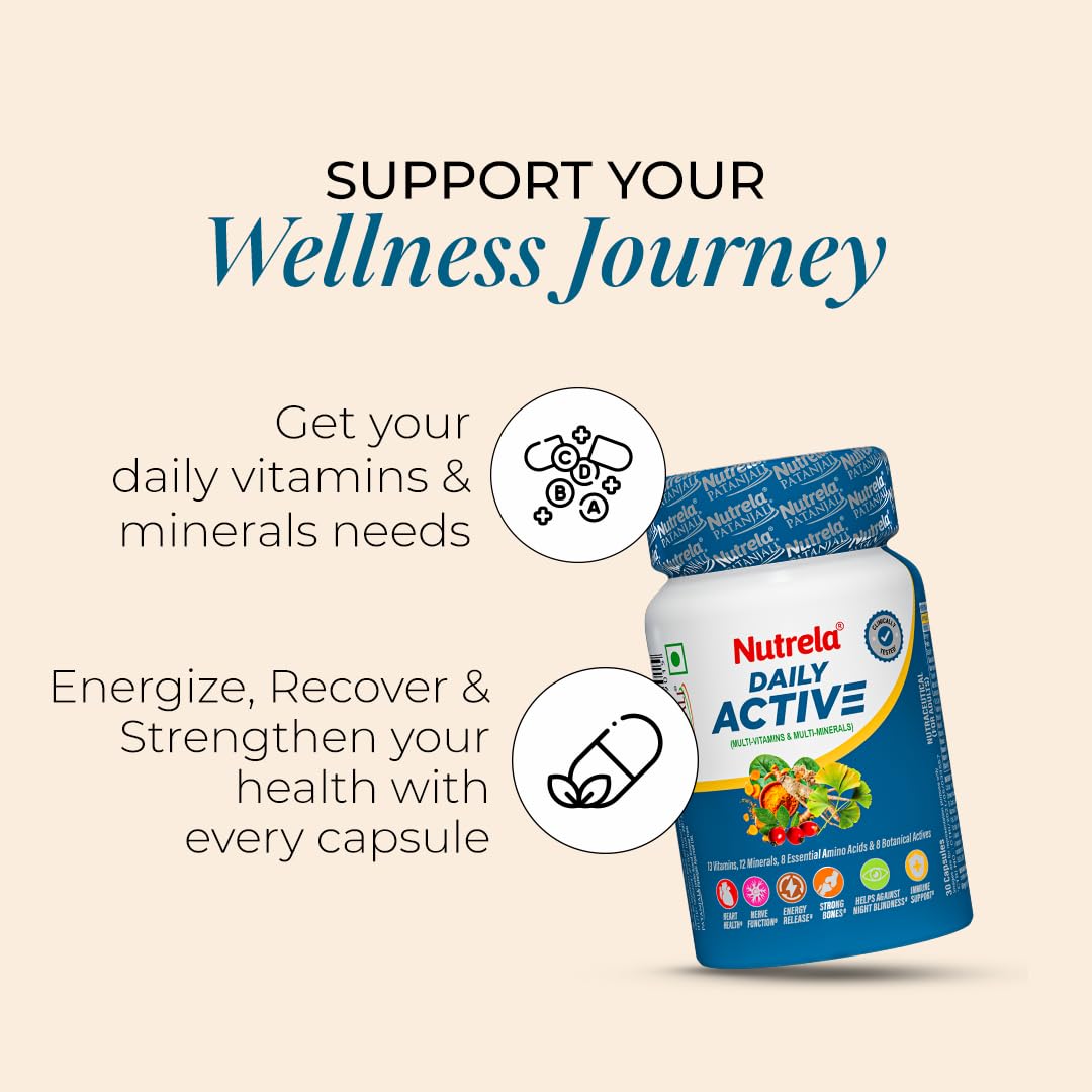 Nutrela Multivitamin by Patanjali | 30 Veg Tablets | With Vitamins, Minerals, Natural Extracts & Amino Acids | Daily Wellness Supplement for Men & Women