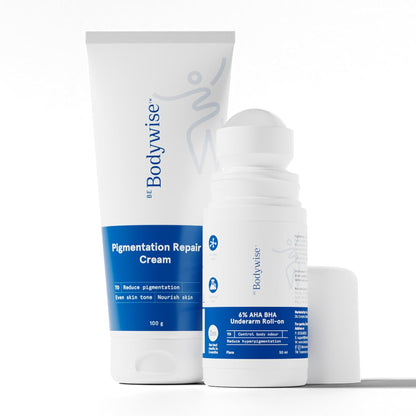 Be Bodywise Advanced Pigmentation Kit | With 6% AHA BHA Flora Underarm Roll-On (50ml) & Pigmentation Repair Cream (100g) | Reduces Body Odor, Fades Pigmentation & Corrects Uneven Skin Tone