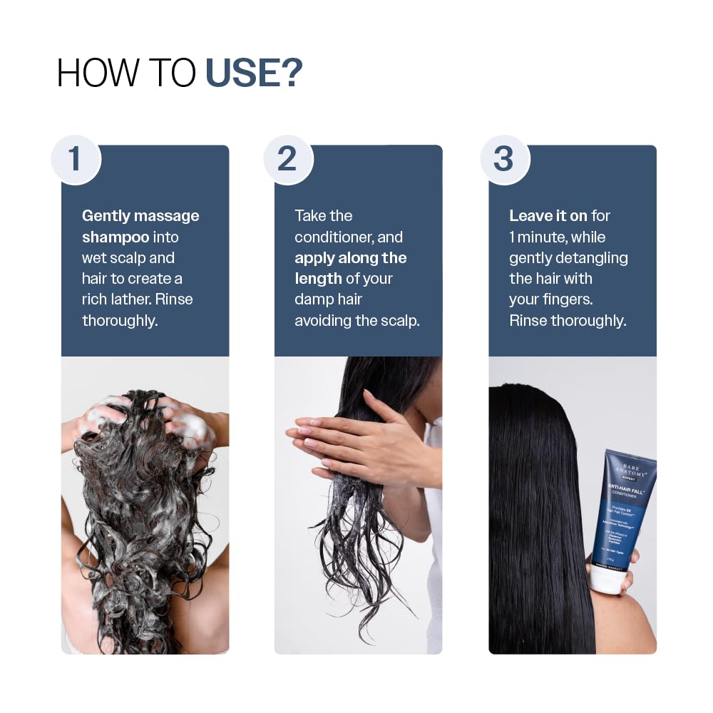 Bare Anatomy Anti-Hair Fall Shampoo (250ml) & Anti-Hair Fall Conditioner Combo (175ml) | Provides 5X Hair Fall Control | Adenosine, Redensyl, Rosemary & Peptides | Strengthens Roots & Reduces Breakage