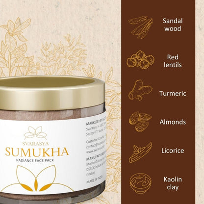 Svarasya Sumukha Ayurvedic Face Pack for Women | Ubtan Powder with Sandalwood, Licorice & Vetiver | For Oily & Blemished Skin | Glowing Skin, De-Tan, Pigmentation & Acne Scar Care | 100g