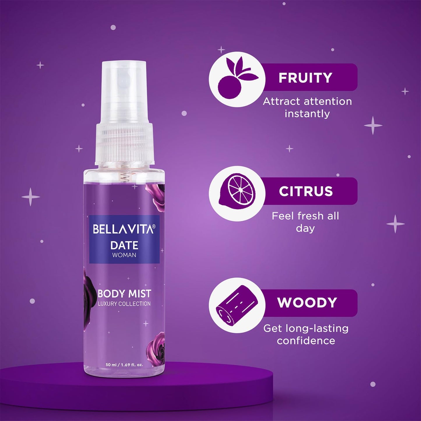 BELLAVITA Date Woman | Body Mist | 50ml | Refreshing Floral, Fruity & Vanilla | Long Lasting | with Pink Pepper and Red Fruits