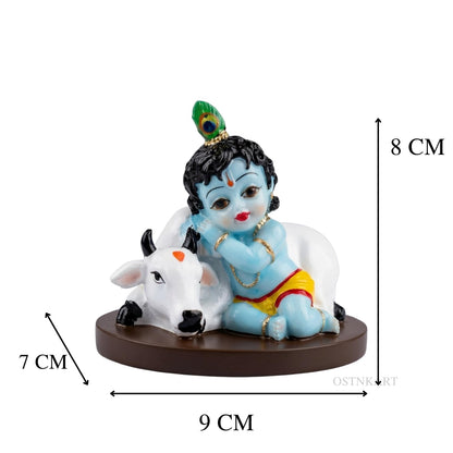 Krishna Idol for Car Dashboard, 3.5 Inch Multicolour Resin Statue | Lord Krishna Showpiece for Home, Office & Pooja Room | Decorative Gift Item | Size 9 x 7 x 8 cm