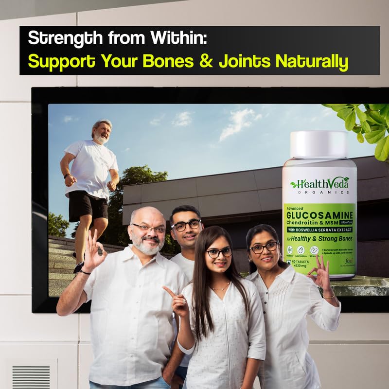 Zephivo HEALTH VEDA ORGANICS PRIVATE LIMITED Plant Based Glucosamine Chondroitin & MSM I 60 Veg Tablets I Supports Healthy Joint, Bone & Cartilage I Relieves Pain & Stiffness I For Both Men & Women