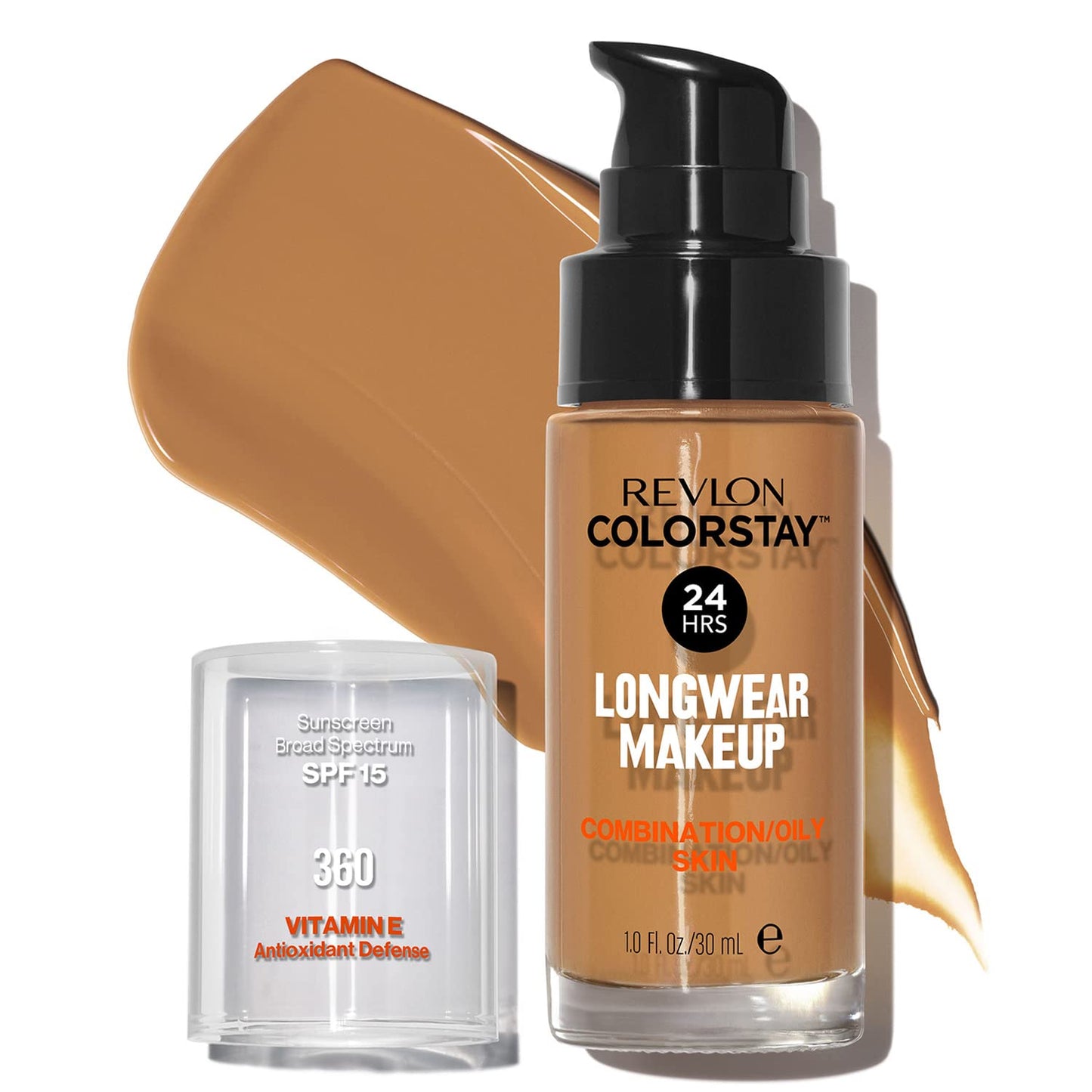 Revlon Liquid Foundation, ColorStay Face Makeup for Combination & Oily Skin, SPF 15, Medium-Full Coverage with Matte Finish, Golden Caramel, 30 ml