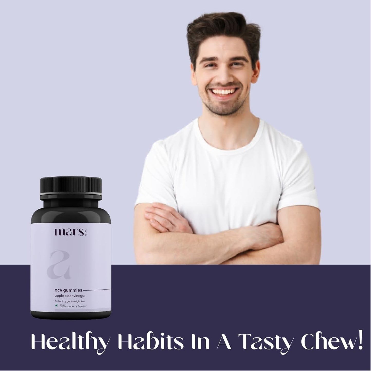 mars by GHC Apple Cider Vinegar Gummies for Men - 30 Gummies, 30 Days Pack | Gut Health Formula with No Added Sugar | Supports Digestion and Blood Sugar Control