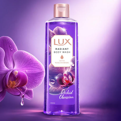 LUX Orchid Obsession Bodywash, 245ml, for Radiant & Bouncy Skin feel, with Niacinamide & Exotic Orchid fragrance, Upto 12Hr Long-Lasting Fragrance