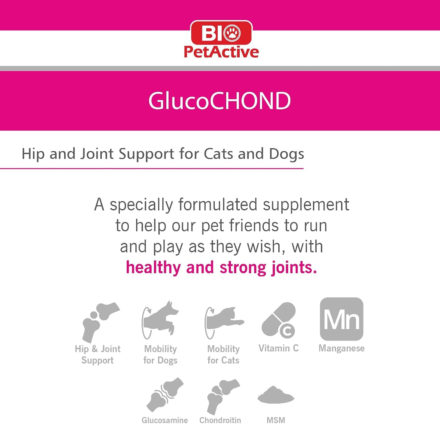 Bio PetActive GlucoChond Hip & Joint Support Chewable Tablets Suitable for Cats & Dogs,60 Chewable (30 Tablets)