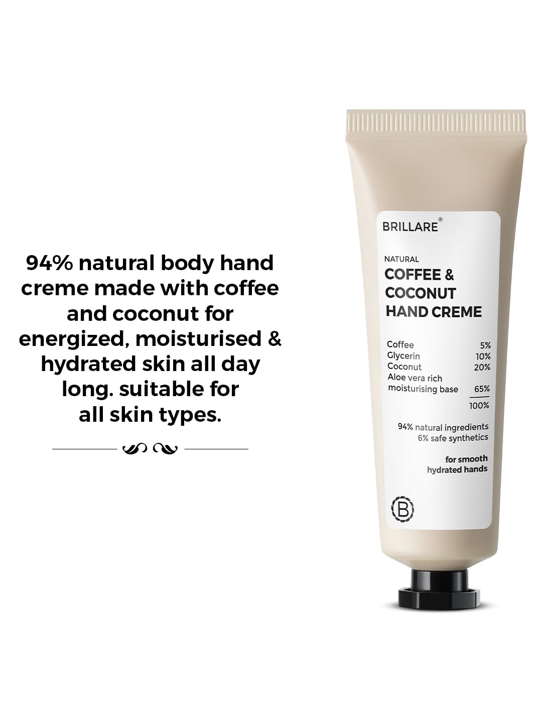 Brillare Coffee & Coconut Hand Cream with Glycerin & Aloe Vera for Dry Hands, Deep Moisturizing Hand Cream