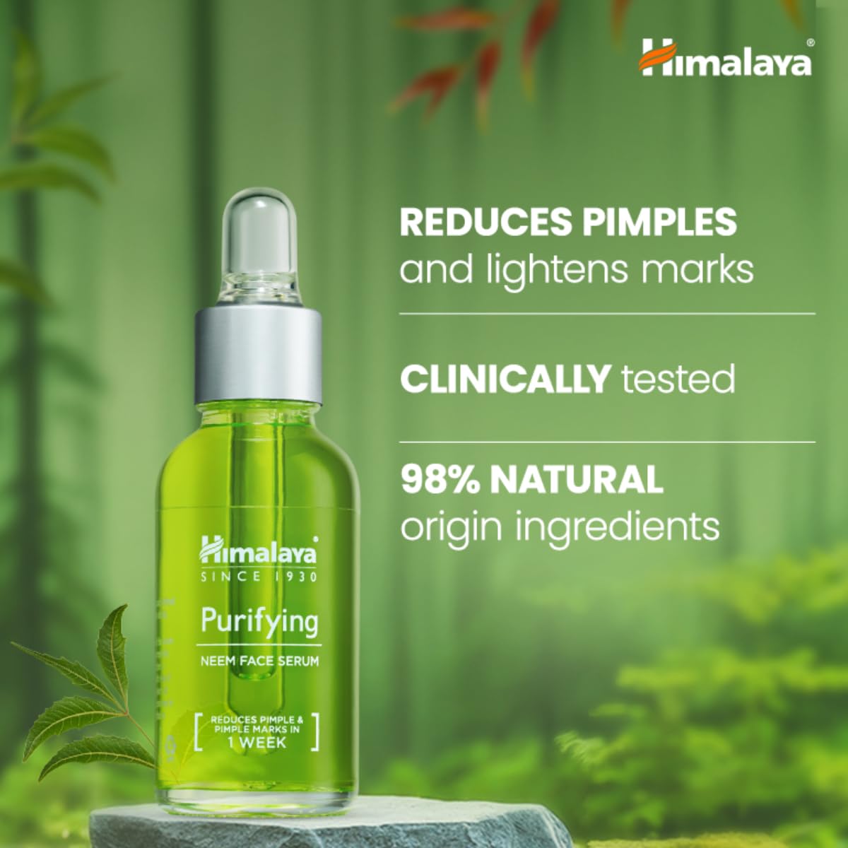 Himalaya Purifying Neem Face Serum | 2% Natural Salicylic Acid & Cica & Neem | Reduces Acne & Acne Marks | Tightens pores & soothes inflammation | Made with 98% Natural Origin Ingredients | Made for Acne prone skin | 15 ml