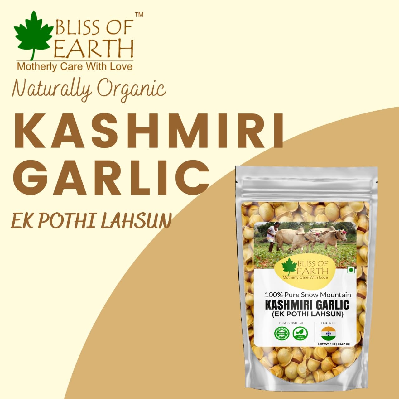 Bliss of Earth Naturally Organic Kashmiri Garlic 1kg Single Clove, Kashmiri Ek Pothi Lahsun