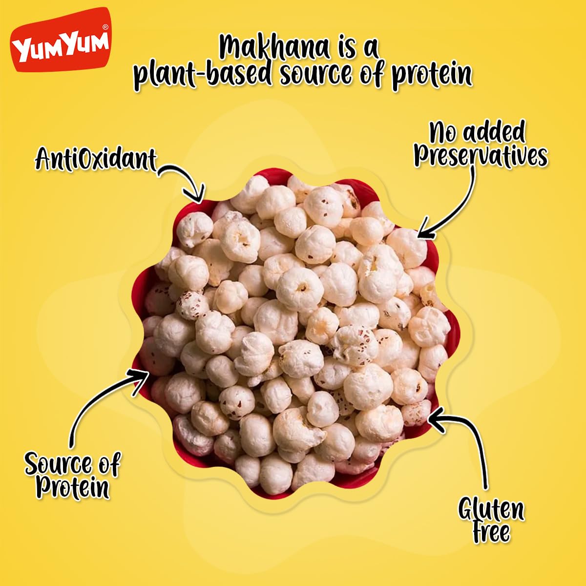Yum Yum High Protein Makhana (Foxnut) 200 g, Phool Makhana for Prasadam, Healthy Snacking, Fasting