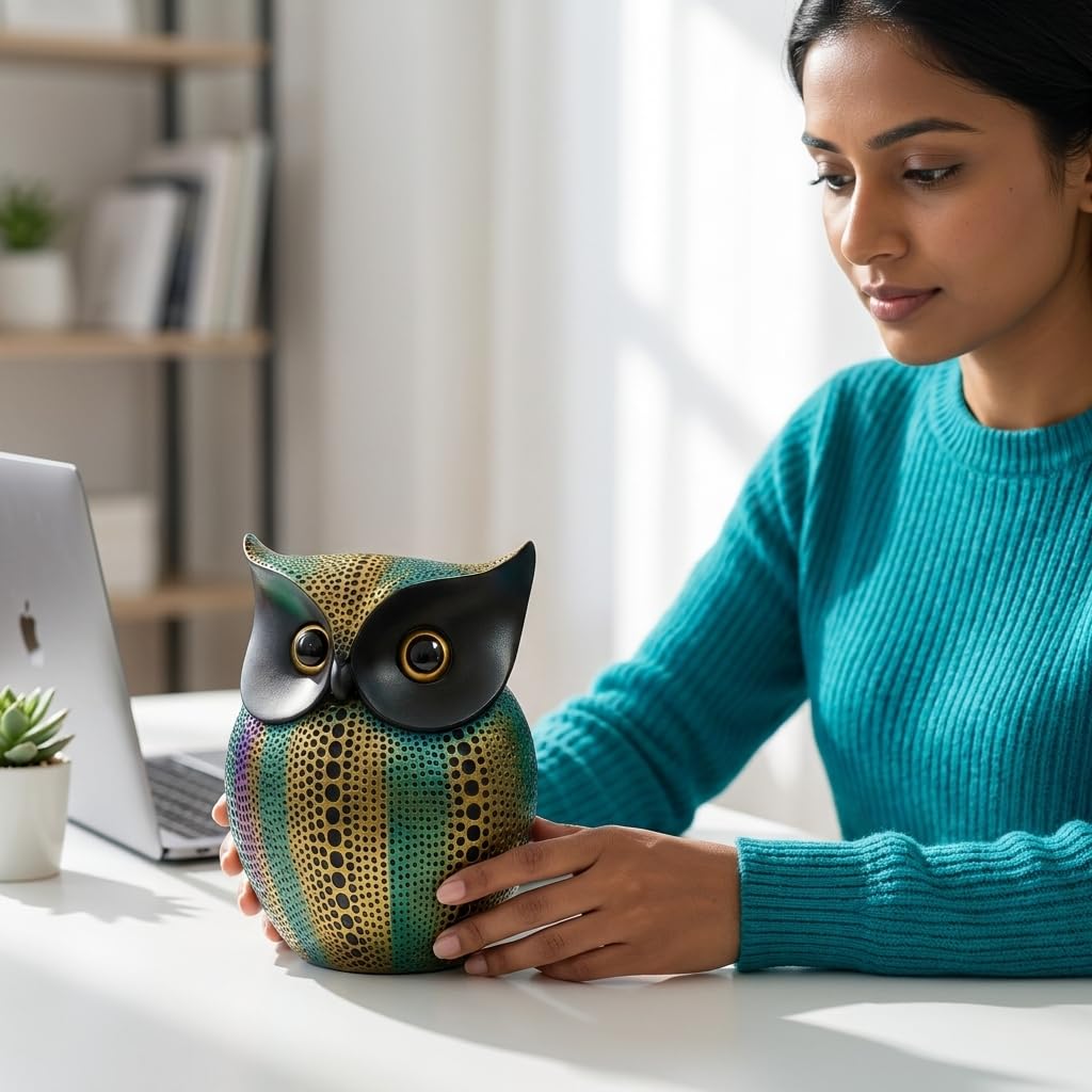 Xtore® Modern Classy Lucky Owl Resin Art Figure Showpiece -(Pack of 1,Multicolor)